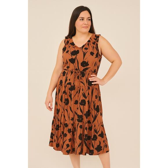 Simply Vera Wang Floral Brown Maxi Dress - Size Medium - Picture 1 of 5